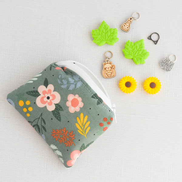Small Zippered Notions Pouch - Green Floral