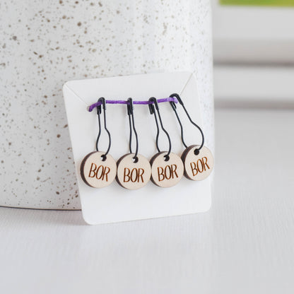 Set of 4 Laser Engraved Stitch Markers - BOR - Birch Small