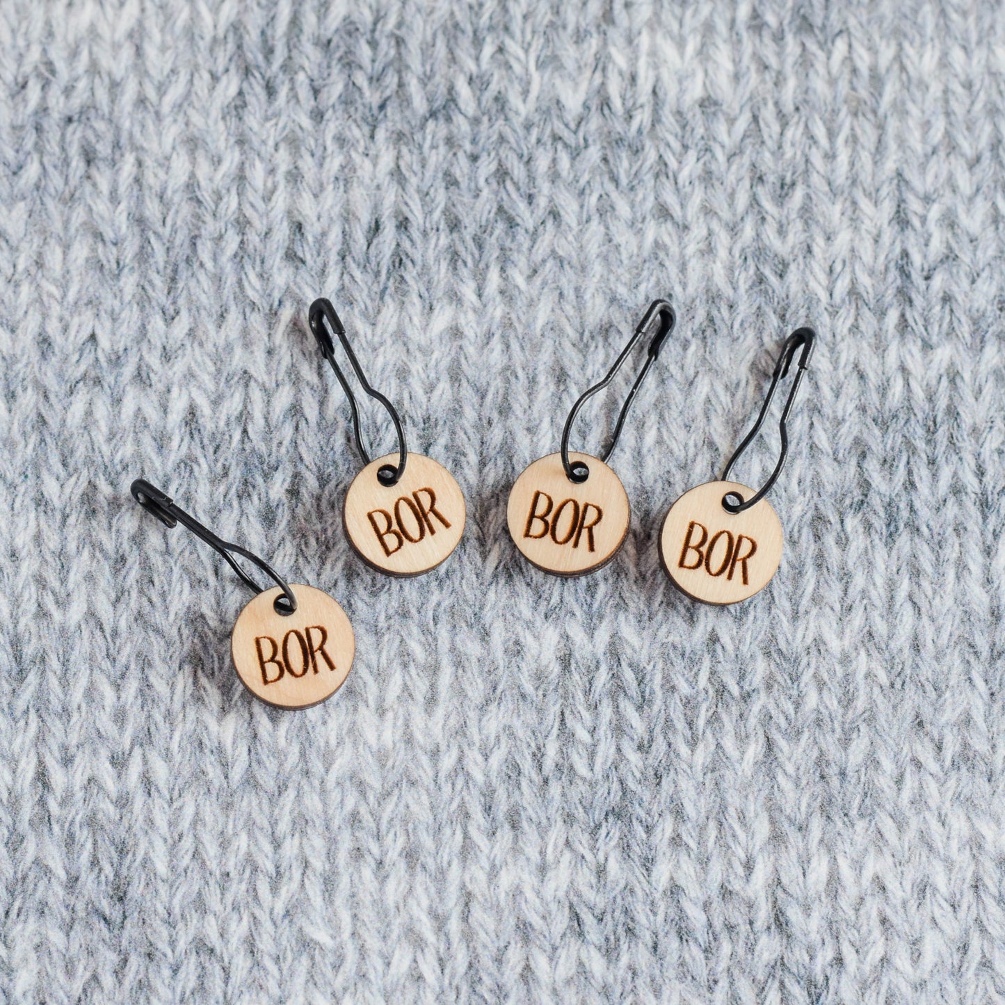 Set of 4 Laser Engraved Stitch Markers - BOR - Birch Small