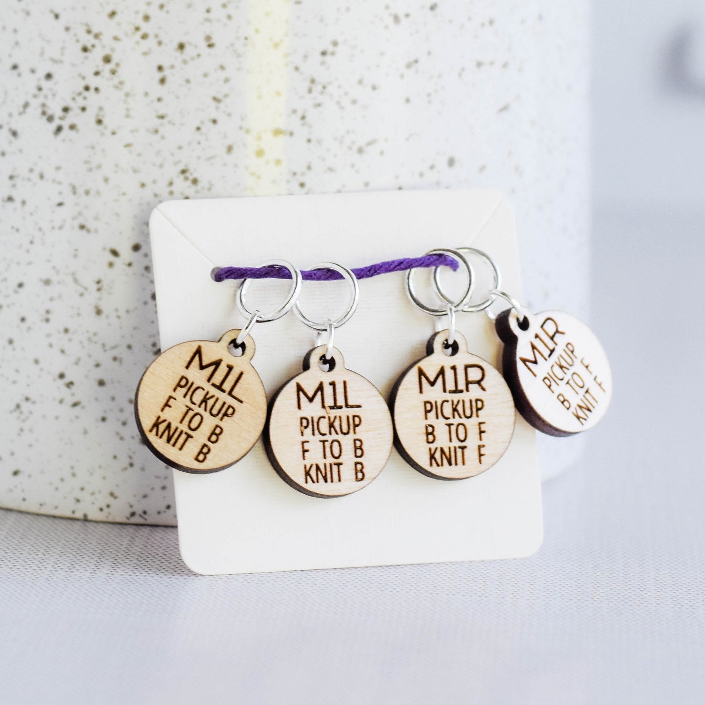 Set of 4 Laser Engraved Stitch Markers - M1L and M1R - Instruction