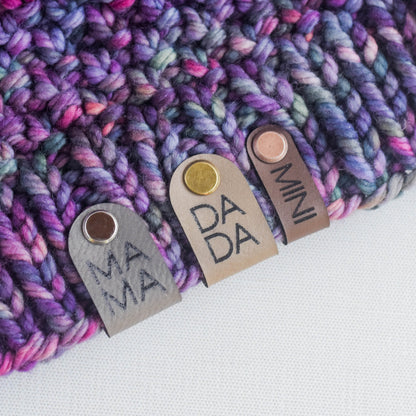 Mama Dada Mini - Faux Leather Chicago Tags for Knitting/Crochet