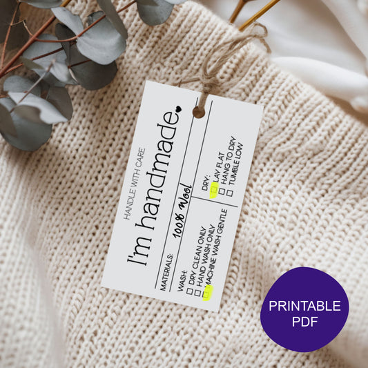 PRINTABLE I'm Handmade Care Tags - Horizontal