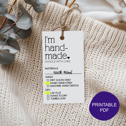 PRINTABLE I'm Handmade Care Tags