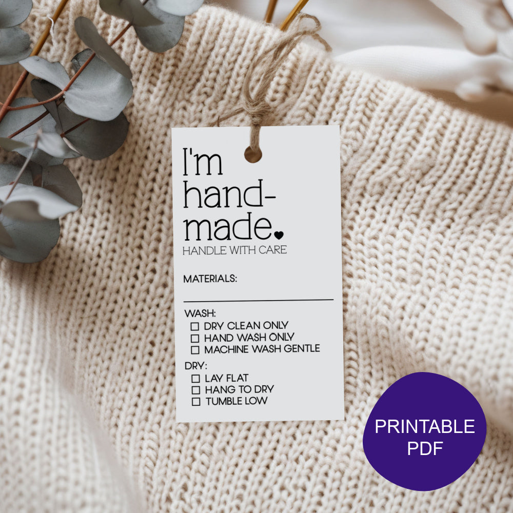 PRINTABLE I'm Handmade Care Tags