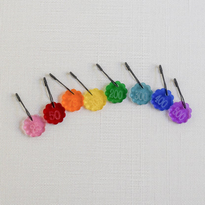 Set of 8 Laser Engraved Acrylic Stitch Markers - Cast On Rainbow