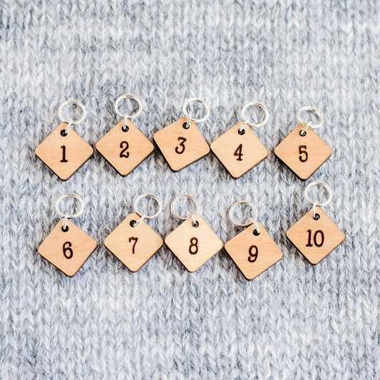 Set of 10 Laser Engraved Stitch Markers - 1-10 - Cast On Counting Numbers