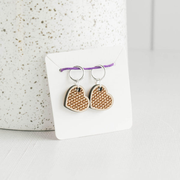 Set of 2 Laser Engraved Stitch Markers - Heart Stitch Pattern