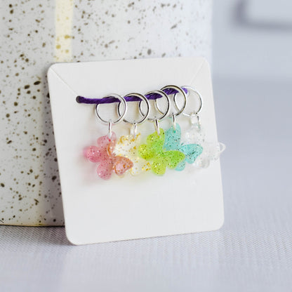 Set of 5 Acrylic Laser Engraved Stitch Markers - Spring Butterflies