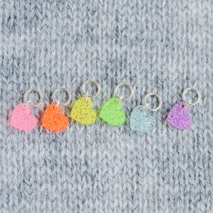 Set of 6 Acrylic Heart Stitch Markers - Neon Glitter