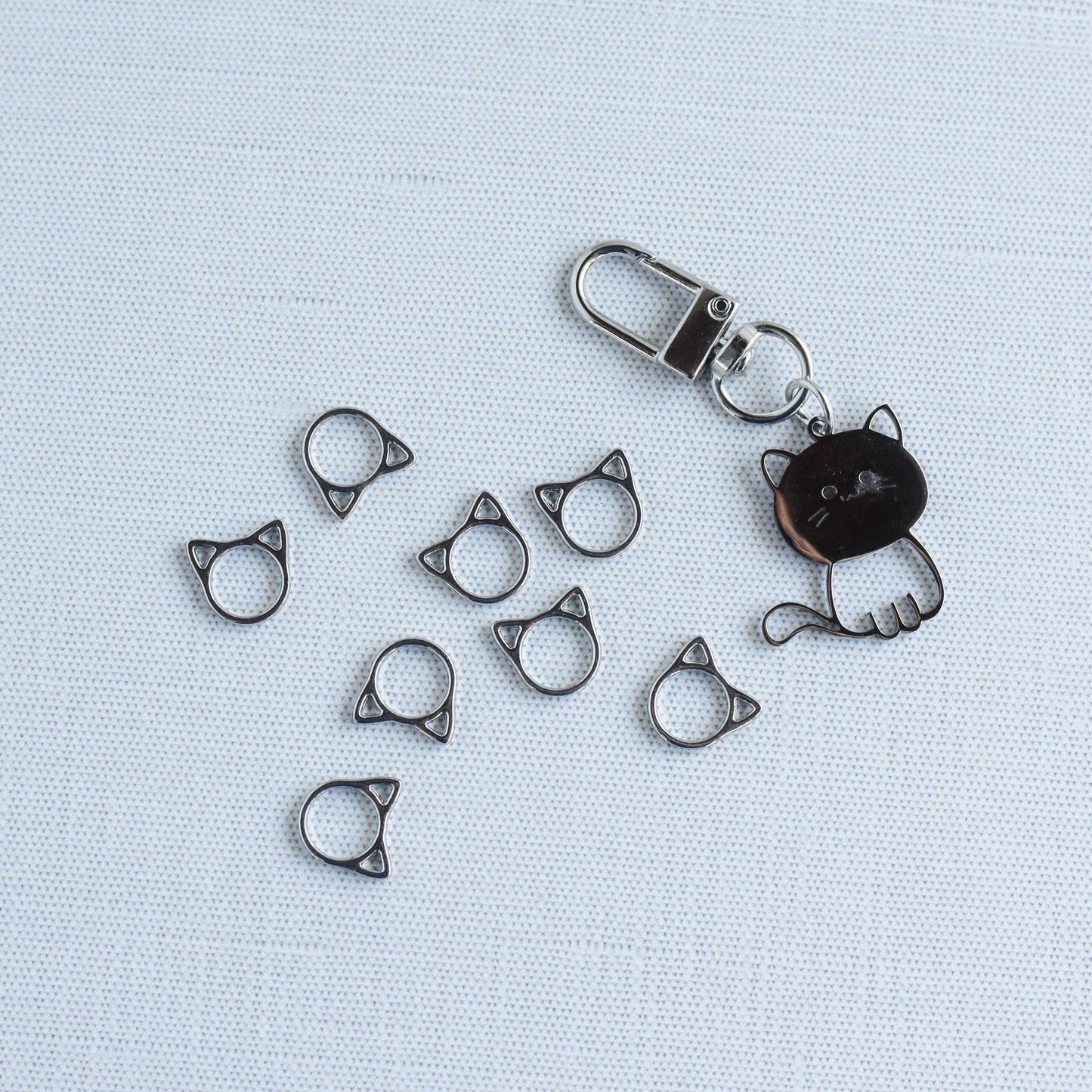 Set of 8 Cat Stitch Markers plus Holder, Cat Lover Stitch Markers, Snag Free Stitch Markers, Small Stitch Markers