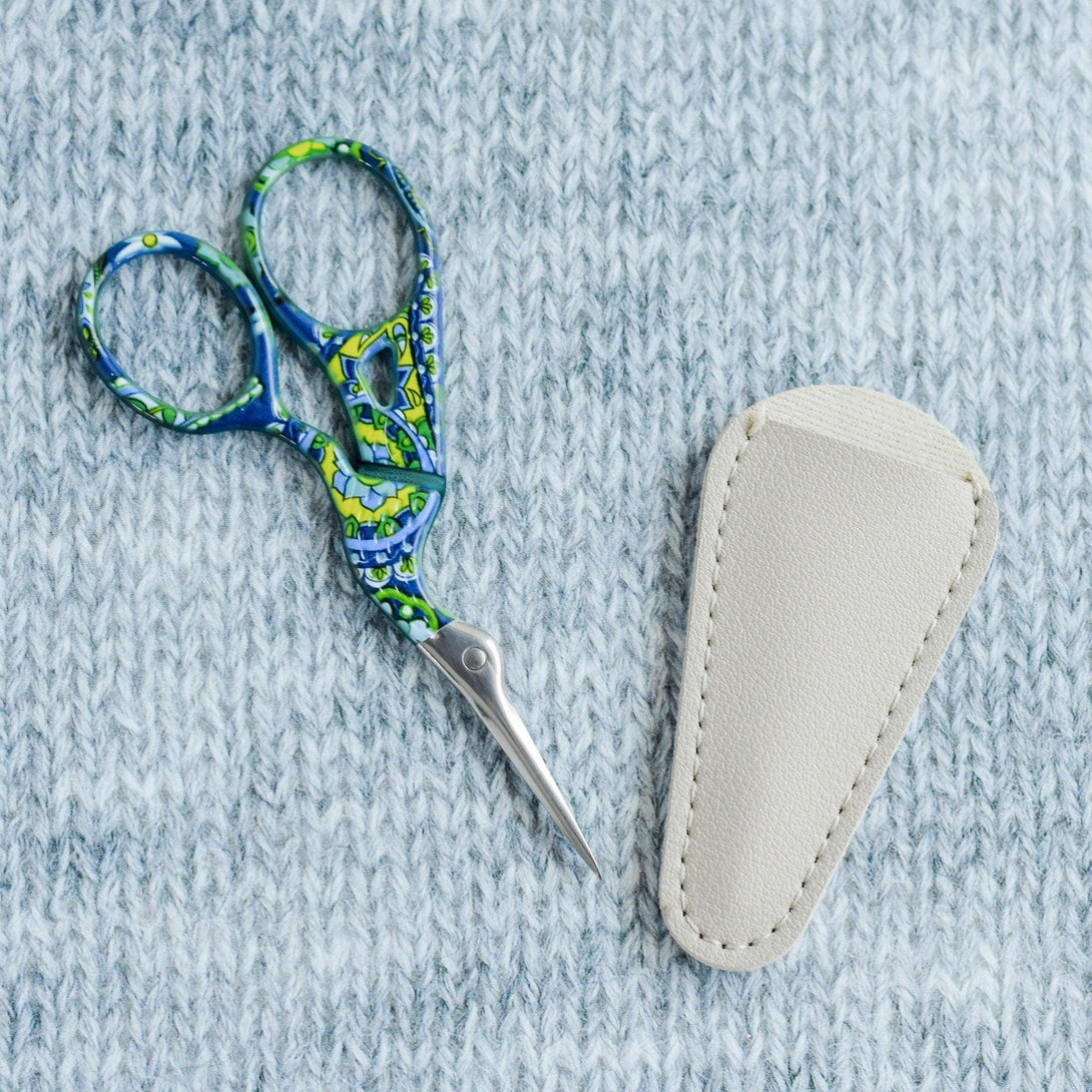 Blue Green Floral stork scissor, Knit Scissors, embroidery scissor, cross stitch accessory, embroidery accessory, Stainless Steel, Cover