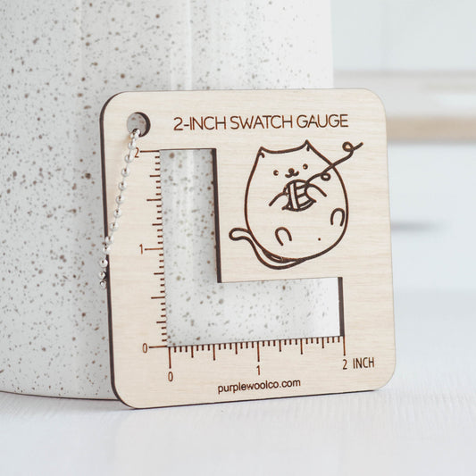 Knitting 2-inch Swatch Gauge - Cat - Wood Knitting Accessories, Knitting Tools, Gifts for Knitters, Eco-Friendly Knitting