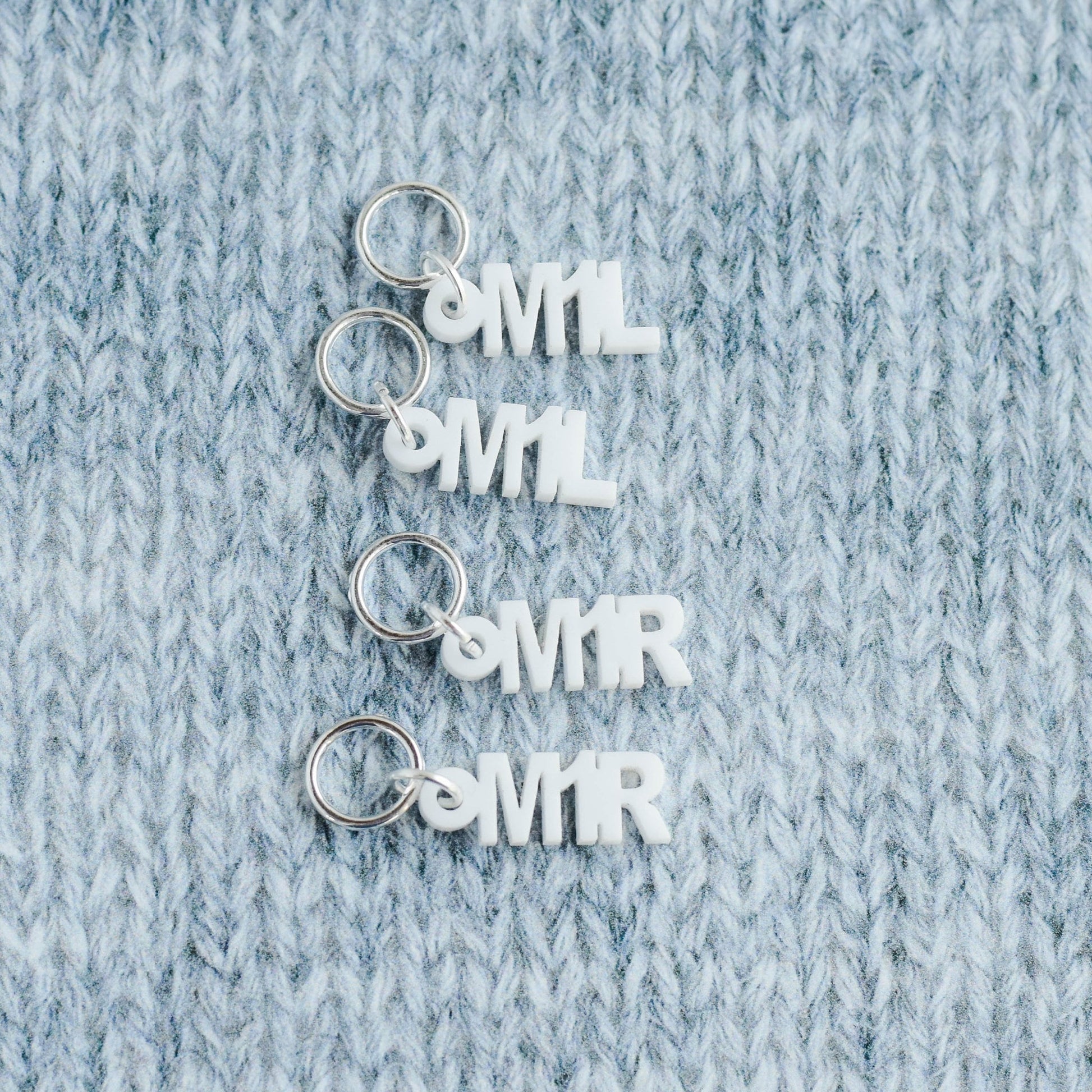 Set of 4 Stitch Markers, M1L and M1R, Laser Engraved Acrylic Stitch Markers, Increase Stitch Markers - White