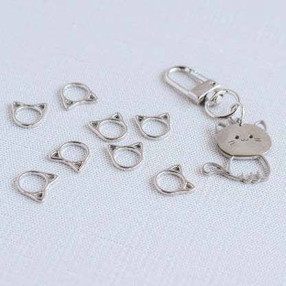 Set of 8 Cat Stitch Markers plus Holder, Cat Lover Stitch Markers, Snag Free Stitch Markers, Small Stitch Markers