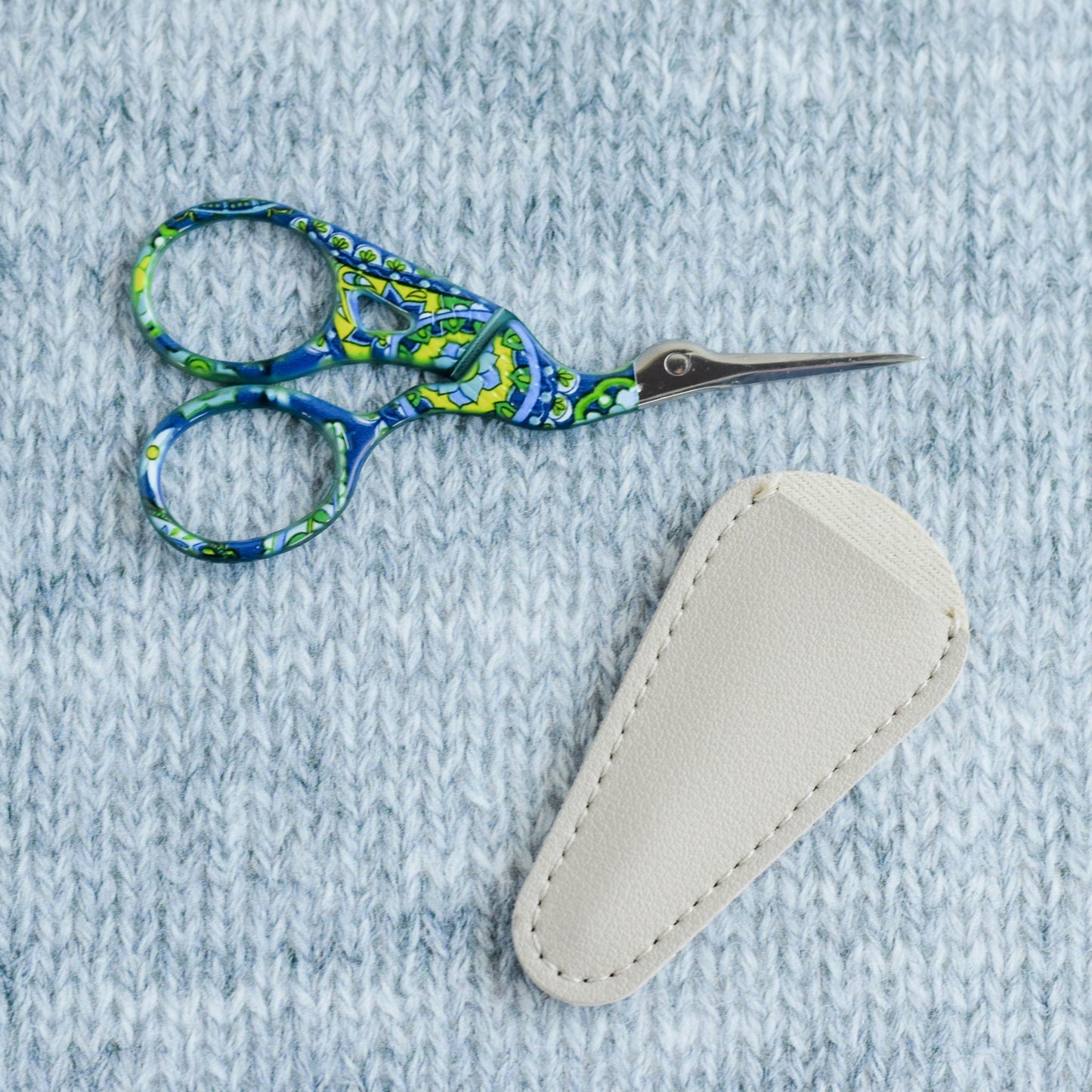 Blue Green Floral stork scissor, Knit Scissors, embroidery scissor, cross stitch accessory, embroidery accessory, Stainless Steel, Cover