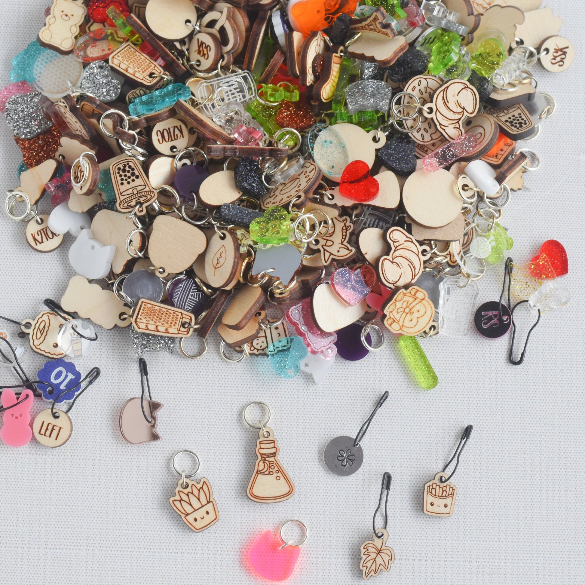 Stitch Marker Mystery Grab Bag - Set of 6 Assorted Stitch Markers, Acrylic Wood Stitch Markers, Small Stitch Markers, Mystery Package