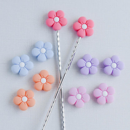 Flower Silicone Stitch Stoppers - Set of 2 - Knitting Needle Point Protectors, Stitch Holders, Needle Stoppers