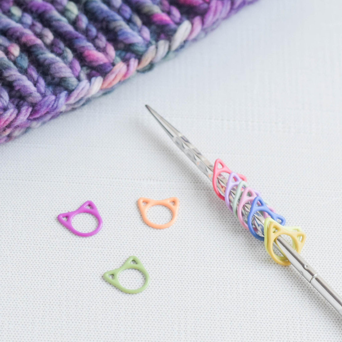 Set of 10 Cat Stitch Markers - Mixed Rainbow - Cat Lover Stitch Markers, Snag Free Stitch Markers, Small Stitch Markers