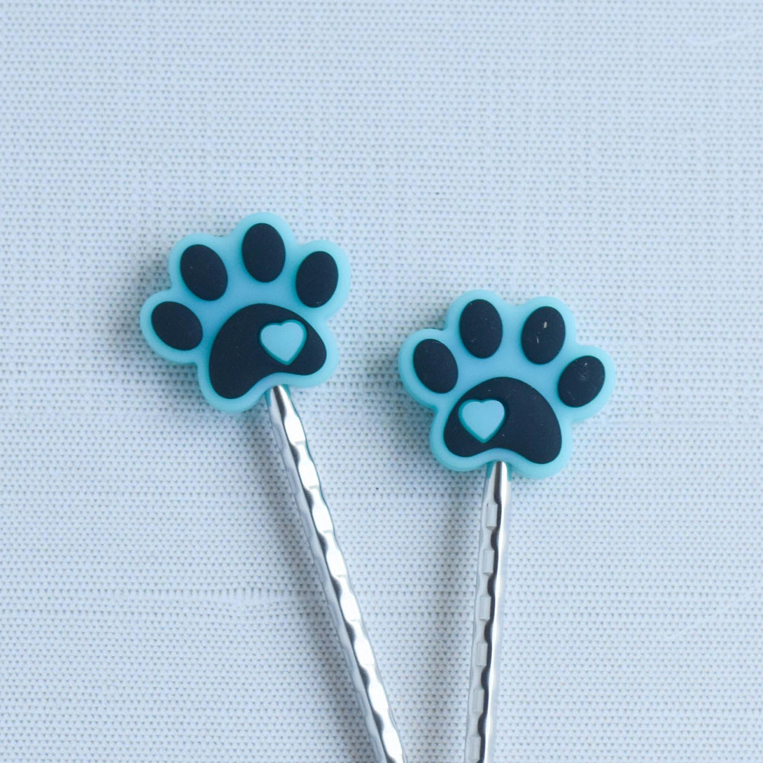Dog Paw Silicone Stitch Stoppers - Set of 2 - Knitting Needle Point Protectors, Stitch Holders, Needle Stoppers