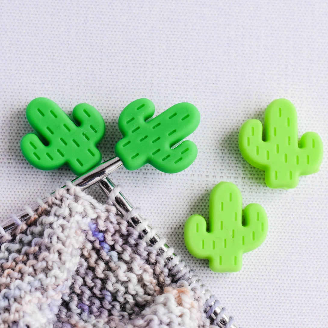 Cactus Silicone Stitch Stoppers - Set of 2 - Knitting Needle Point Protectors, Stitch Holders, Needle Stoppers