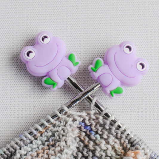 Frog Silicone Stitch Stoppers - Set of 2 - Knitting Needle Point Protectors, Stitch Holders, Needle Stoppers