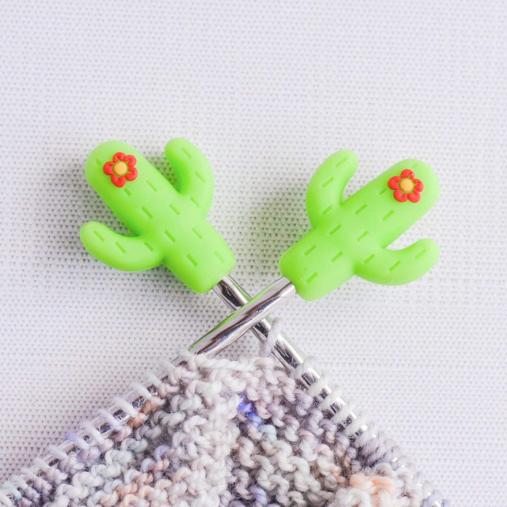 Cactus Flower Silicone Stitch Stoppers - Set of 2 - Knitting Needle Point Protectors, Stitch Holders, Needle Stoppers