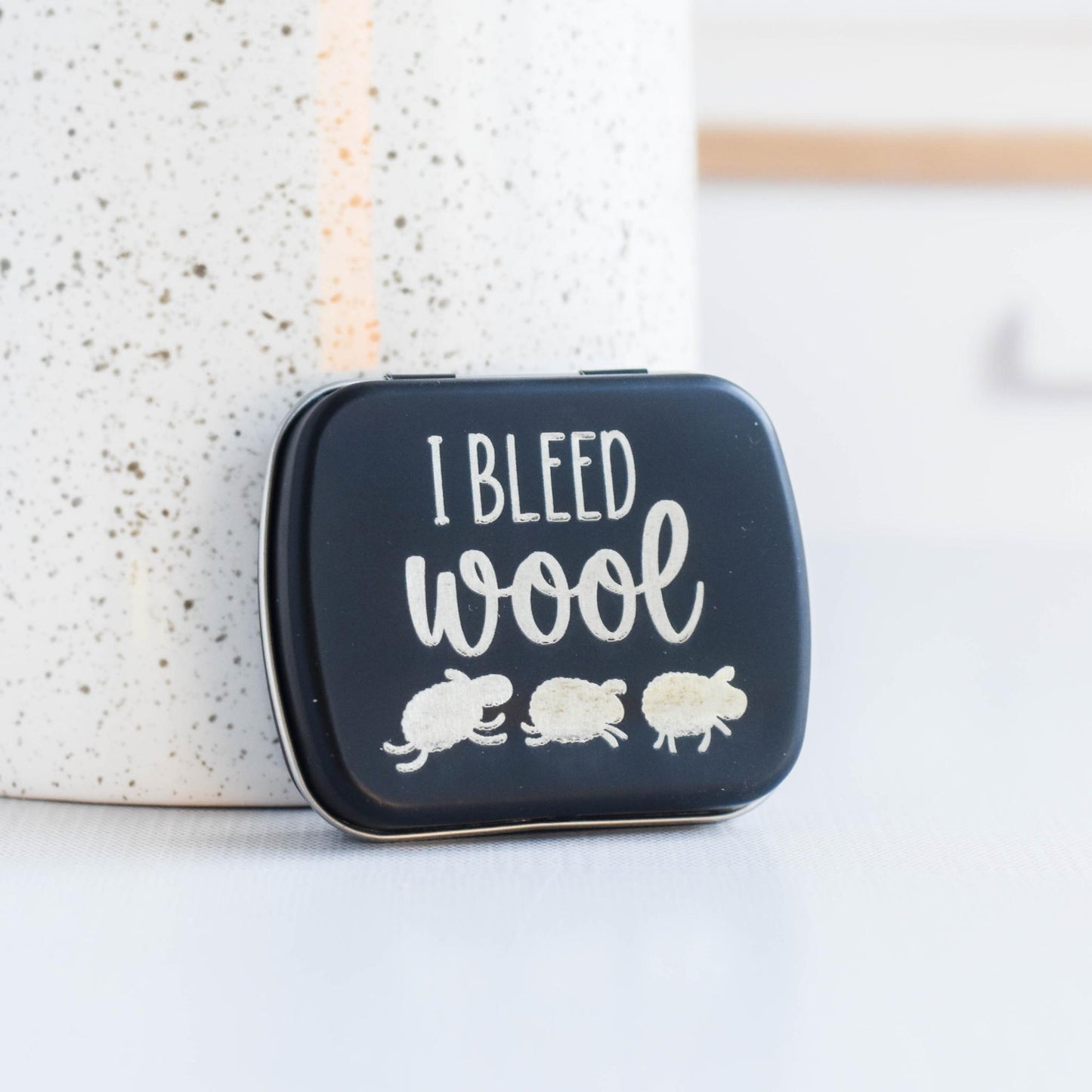 Knitting Tin Storage Container - I Bleed Wool - Stitch Marker Holder, Storage Tin, Knitting Storage