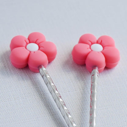 Flower Silicone Stitch Stoppers - Set of 2 - Knitting Needle Point Protectors, Stitch Holders, Needle Stoppers