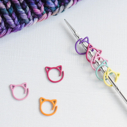 Set of 8 Removable Cat Stitch Markers - Mixed Rainbow - Cat Lover Stitch Markers, Snag Free Stitch Markers, Small Stitch Markers, Split Ring