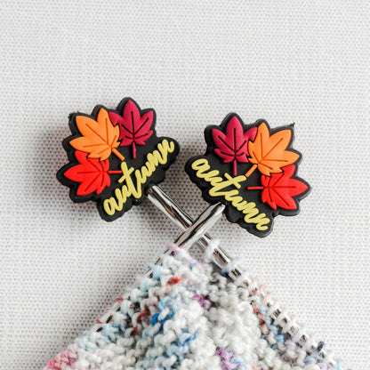 Autumn Leaves Silicone Stitch Stoppers - Set of 2 - Knitting Needle Point Protectors, Stitch Holders, Needle Stoppers