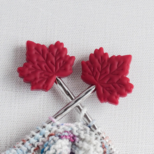 Fall Leaves Silicone Stitch Stoppers - Set of 2 - Knitting Needle Point Protectors, Stitch Holders, Needle Stoppers