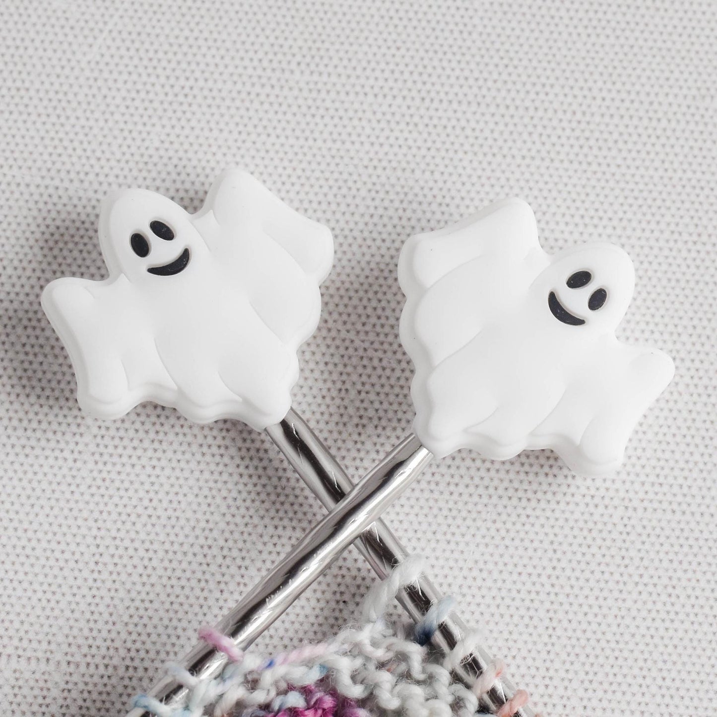 Spooky Ghost Silicone Stitch Stoppers - Set of 2 - Knitting Needle Point Protectors, Stitch Holders, Needle Stoppers