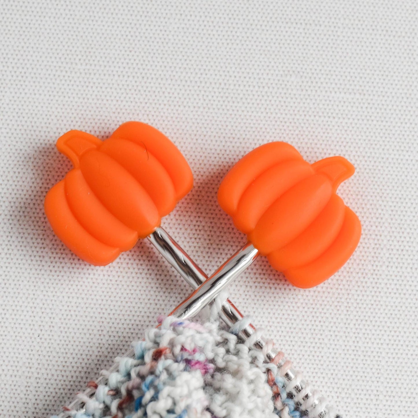 Pumpkin Silicone Stitch Stoppers - Set of 2 - Knitting Needle Point Protectors, Stitch Holders, Needle Stoppers