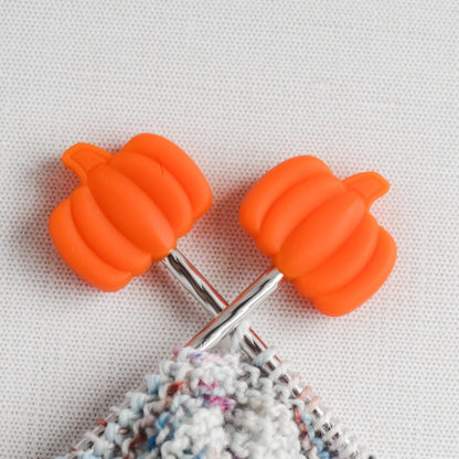 Pumpkin Silicone Stitch Stoppers - Set of 2 - Knitting Needle Point Protectors, Stitch Holders, Needle Stoppers