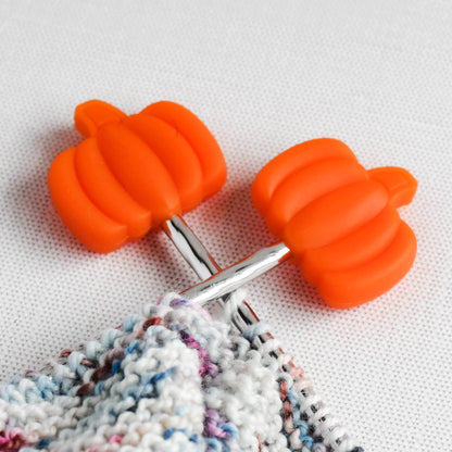 Pumpkin Silicone Stitch Stoppers - Set of 2 - Knitting Needle Point Protectors, Stitch Holders, Needle Stoppers