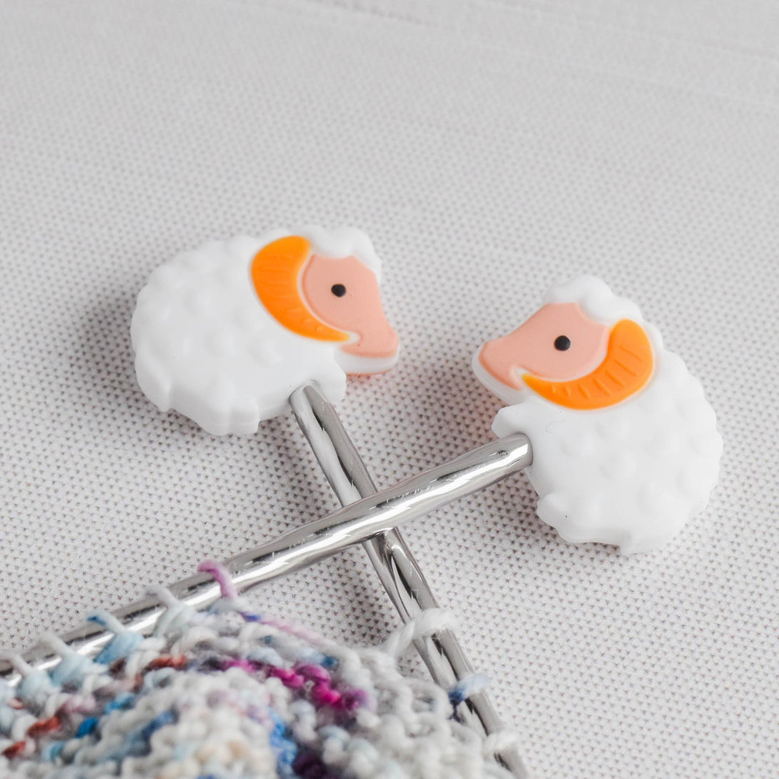 Sheep Ram Silicone Stitch Stoppers - Set of 2 - Knitting Needle Point Protectors, Stitch Holders, Needle Stoppers
