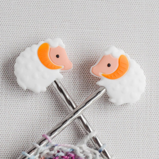 Sheep Ram Silicone Stitch Stoppers - Set of 2 - Knitting Needle Point Protectors, Stitch Holders, Needle Stoppers