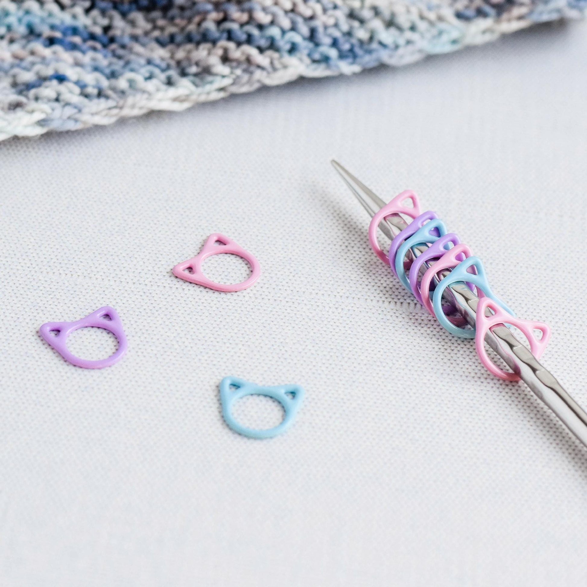 Set of 10 Cat Stitch Markers - Pastel Mix - Cat Lover Stitch Markers, Snag Free Stitch Markers, Small Stitch Markers