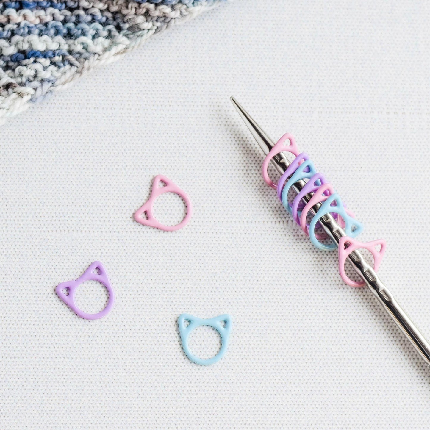 Set of 10 Cat Stitch Markers - Pastel Mix - Cat Lover Stitch Markers, Snag Free Stitch Markers, Small Stitch Markers