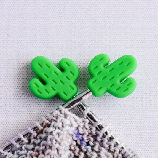 Cactus Silicone Stitch Stoppers - Set of 2 - Knitting Needle Point Protectors, Stitch Holders, Needle Stoppers