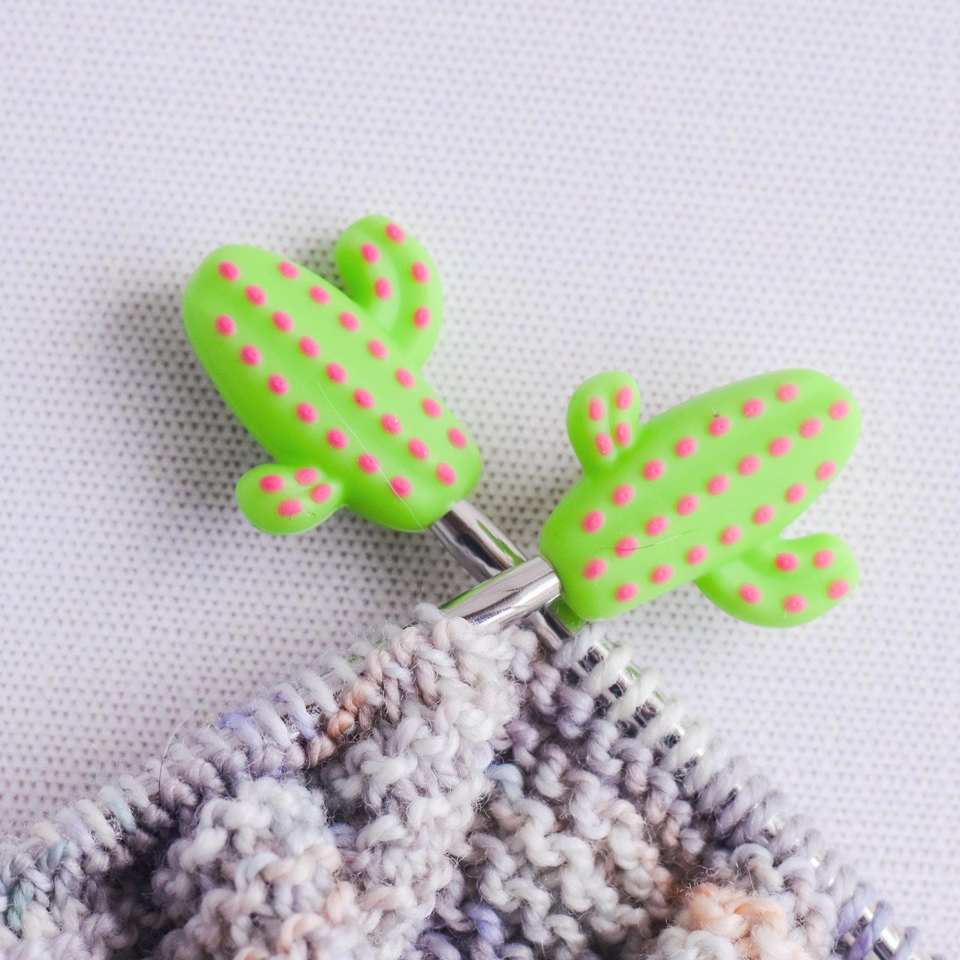 Cactus Dots Silicone Stitch Stoppers - Set of 2 - Knitting Needle Point Protectors, Stitch Holders, Needle Stoppers