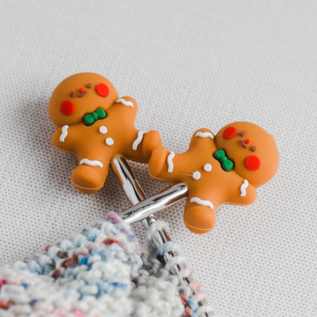 Gingerbread Man Silicone Stitch Stoppers - Set of 2 - Knitting Needle Point Protectors, Stitch Holders, Needle Stoppers