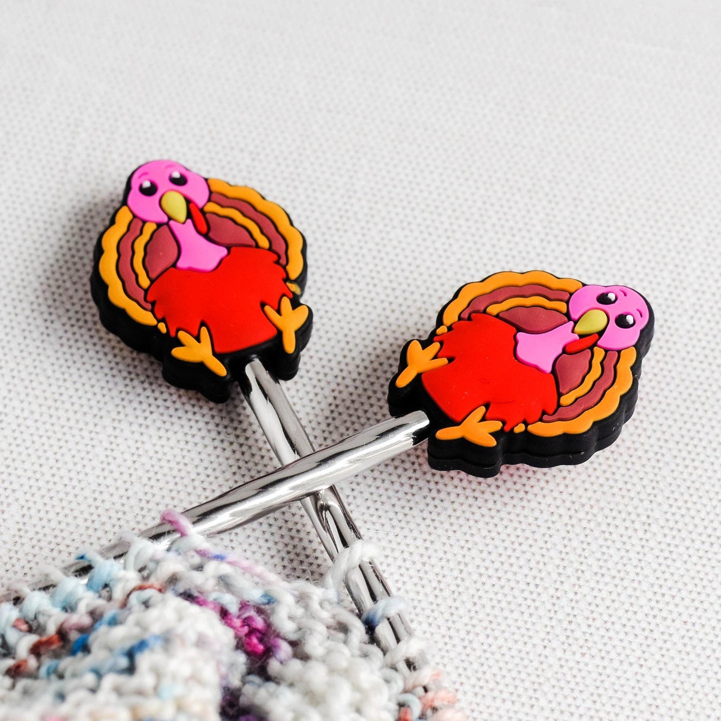 Funny Turkey Silicone Stitch Stoppers - Set of 2 - Knitting Needle Point Protectors, Stitch Holders, Needle Stoppers