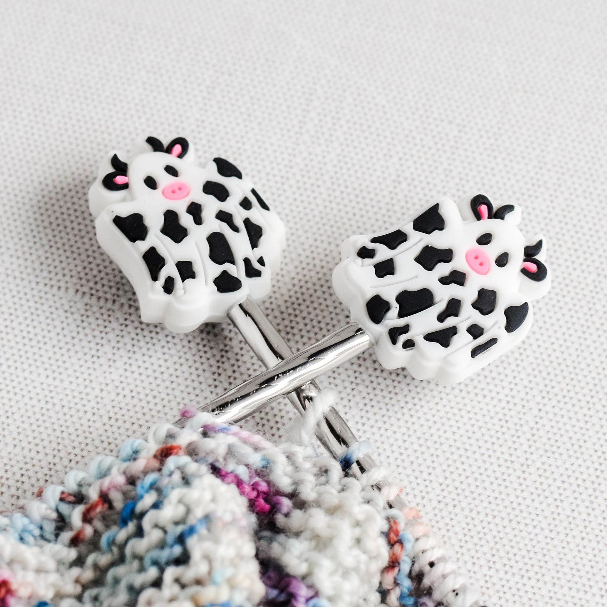 Cow Ghost Silicone Stitch Stoppers - Set of 2 - Knitting Needle Point Protectors, Stitch Holders, Needle Stoppers