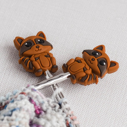 Baby Raccoon Silicone Stitch Stoppers - Set of 2 - Knitting Needle Point Protectors, Stitch Holders, Needle Stoppers