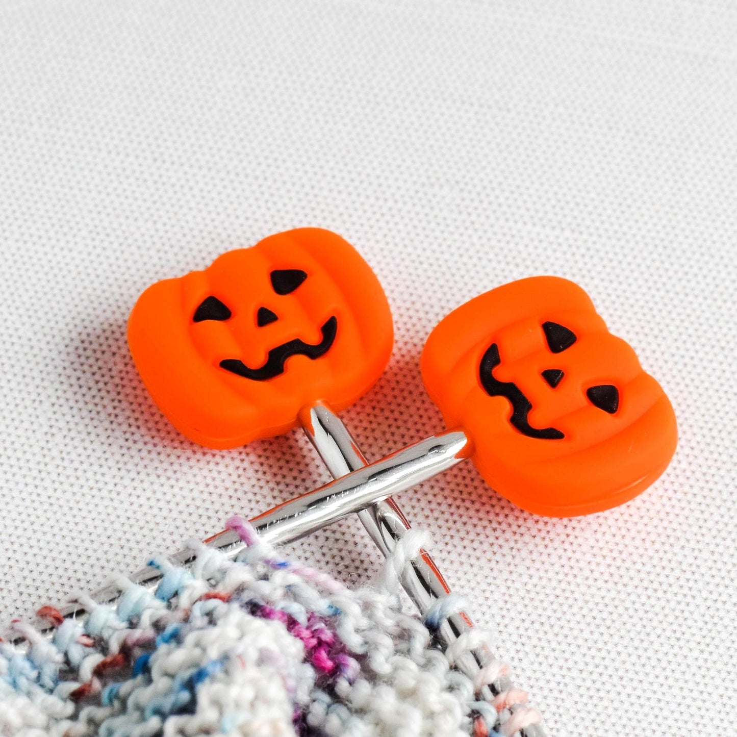 Jack-o-lantern Silicone Stitch Stoppers - Set of 2 - Knitting Needle Point Protectors, Stitch Holders, Needle Stoppers