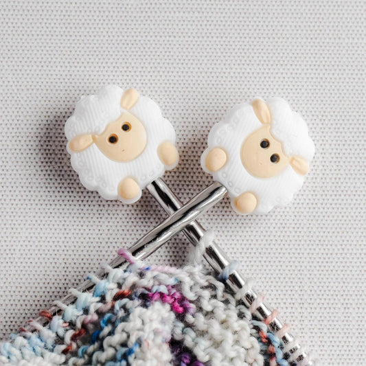 Sheep Silicone Stitch Stoppers - Set of 2 - Knitting Needle Point Protectors, Stitch Holders, Needle Stoppers