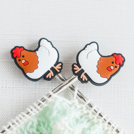 Chicken Silicone Stitch Stoppers - Set of 2 - Knitting Needle Point Protectors, Stitch Holders, Needle Stoppers