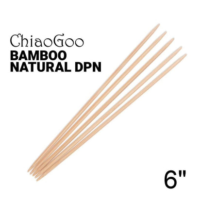 6 inch (15 cm) Chiaogoo Bamboo Natural double point knitting needles - Available Size 0-13