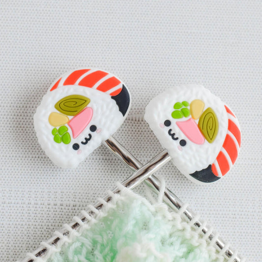 Kawaii Sushi Silicone Stitch Stoppers - Set of 2 - Knitting Needle Point Protectors, Stitch Holders, Needle Stoppers